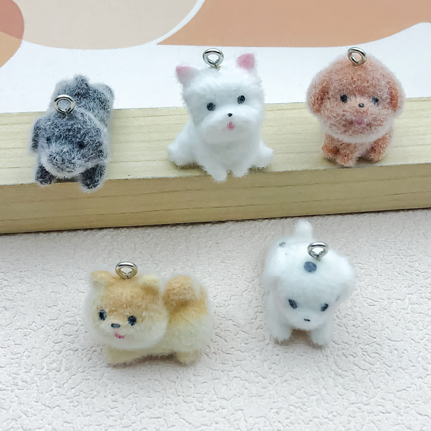 Resin Craft Material - 5pcs&1pc Flocked Resin Animal (Dog, Unicorn,