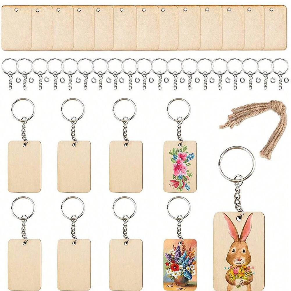 60pcs Blank Wooden Key Chains  - Wood Ring Blank incelemesi ve fiyatı
