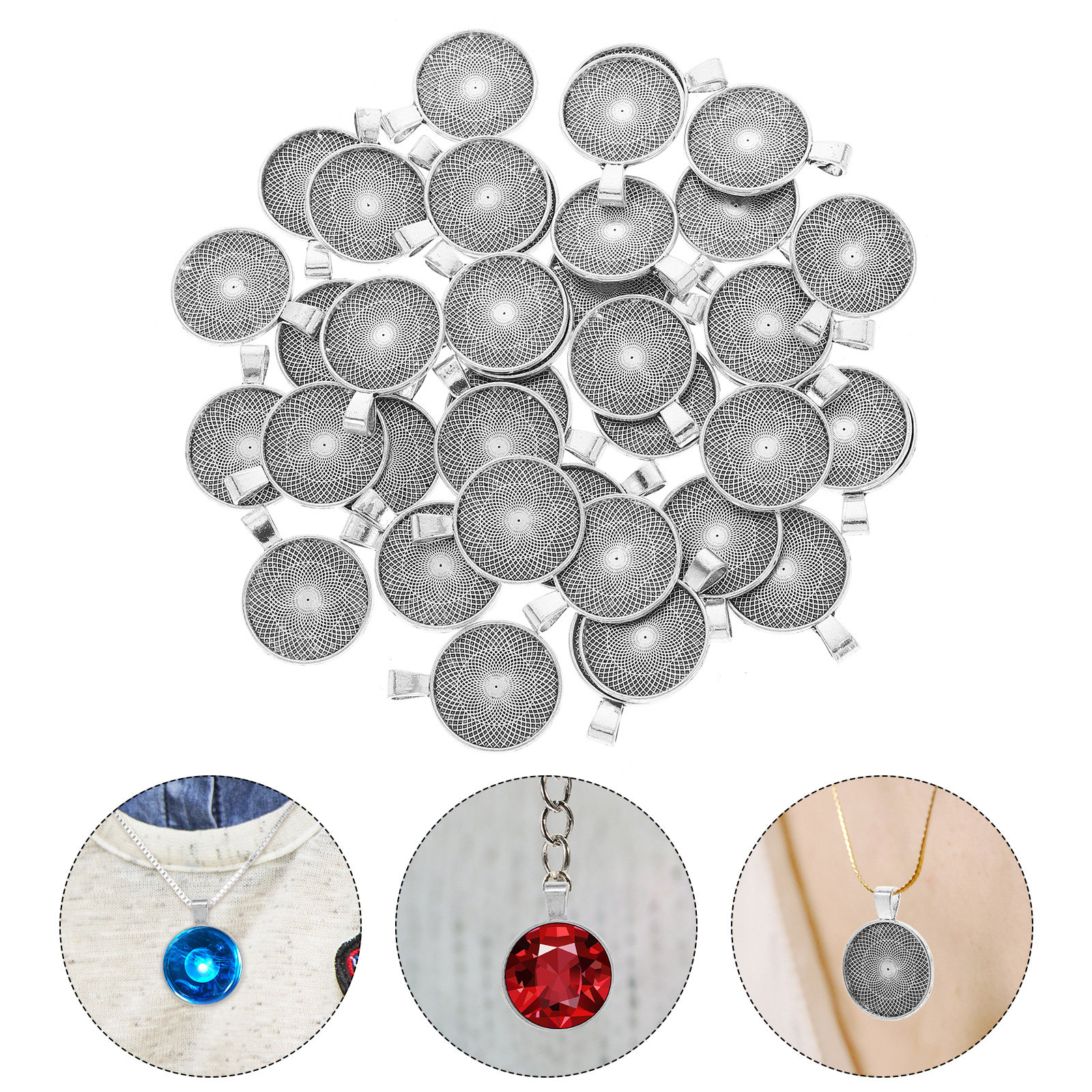 40Pcs Round Pendant Trays Flat - Bezels Set Pendant incelemesi ve fiyatı