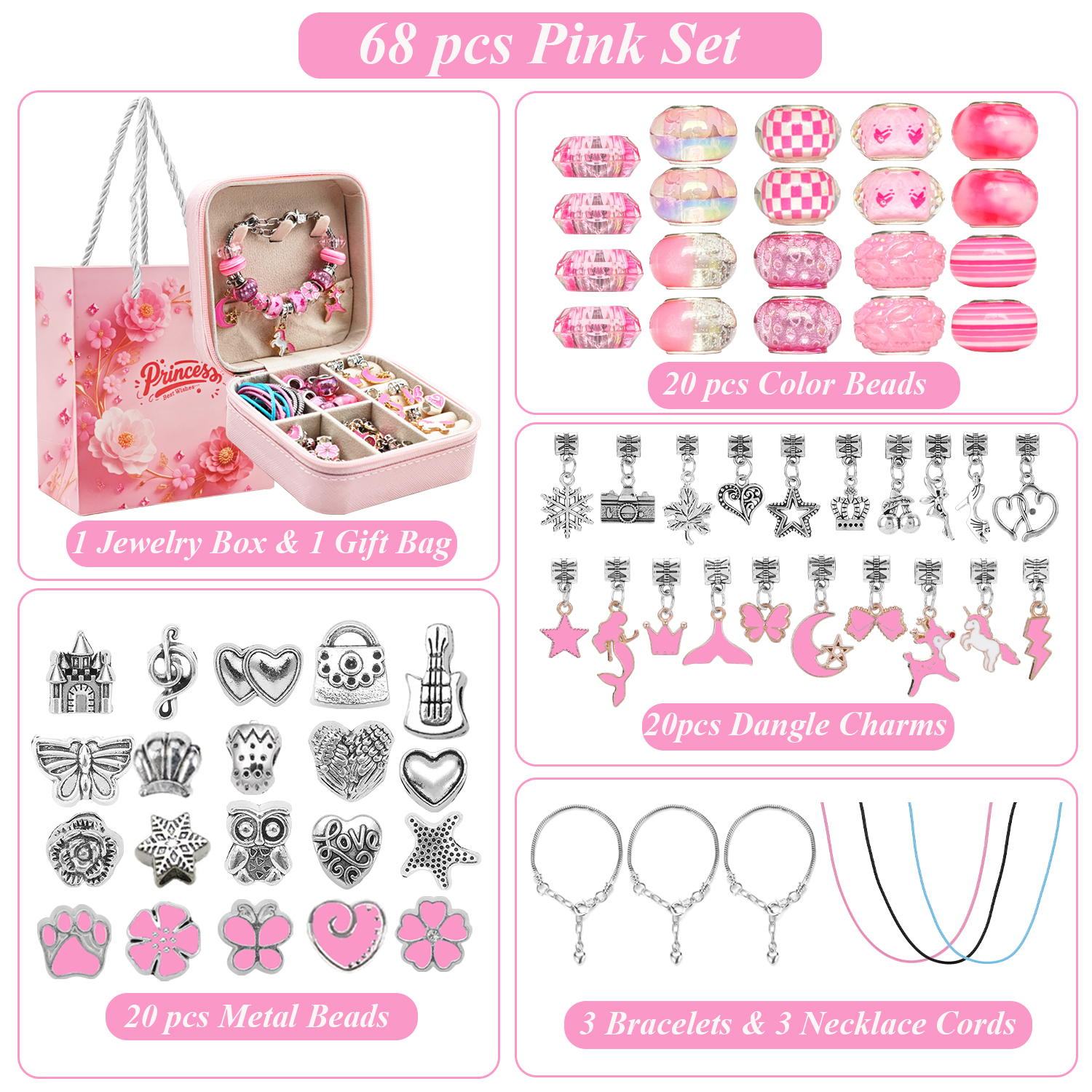 68pcs pink beaded jewelry set, - Resin Craft Kit incelemesi ve fiyatı